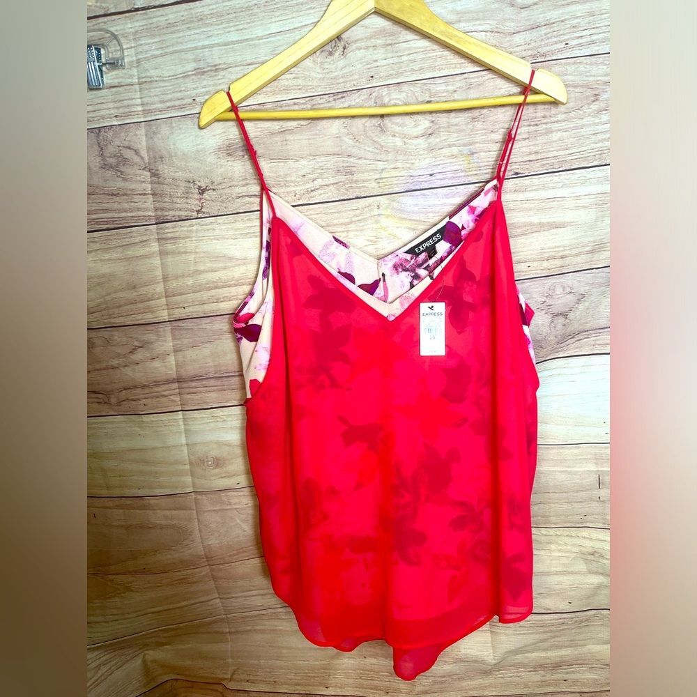 NWT Express Women’s Large Red Flowered Double Layered Tank Top Adjustable Straps